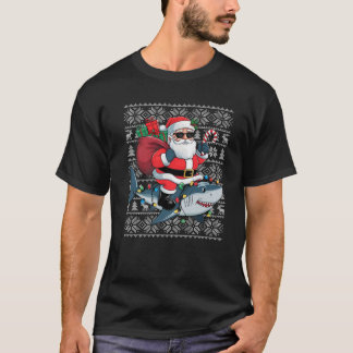 Ugly Xmas Sweater Style Santa Riding Hai Christi T-Shirt