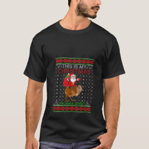 Ugly Xmas Sweater Style Santa Riding Kiwi Bird Chr T-Shirt
