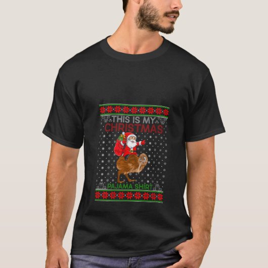 Ugly Xmas Sweater Style Santa Riding Kiwi Bird Chr T-Shirt (Vorderseite)