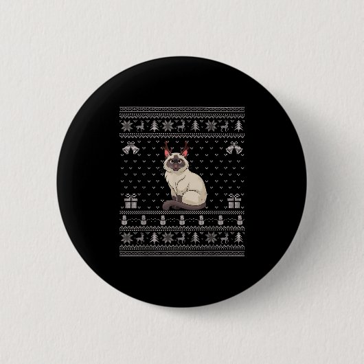 Ugly Xmas Sweater Style Siamese Cat Reindeer Chris Button (Vorderseite)