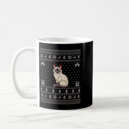 Ugly Xmas Sweater Style Siamese Cat Reindeer Chris Kaffeetasse (Links)