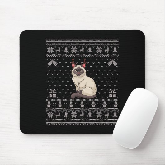 Ugly Xmas Sweater Style Siamese Cat Reindeer Chris Mousepad (Mit Mouse)