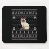 Ugly Xmas Sweater Style Siamese Cat Reindeer Chris Mousepad (Vorne)