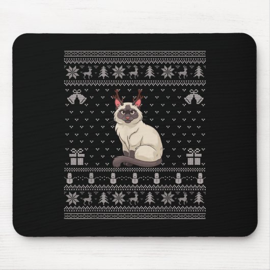 Ugly Xmas Sweater Style Siamese Cat Reindeer Chris Mousepad (Vorne)