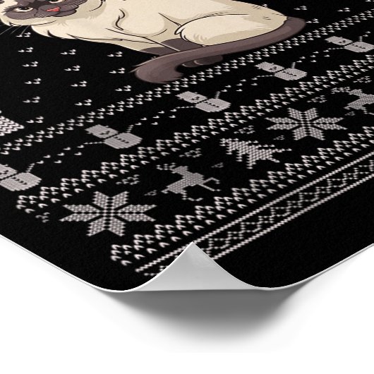 Ugly Xmas Sweater Style Siamese Cat Reindeer Chris Poster (Ecke)