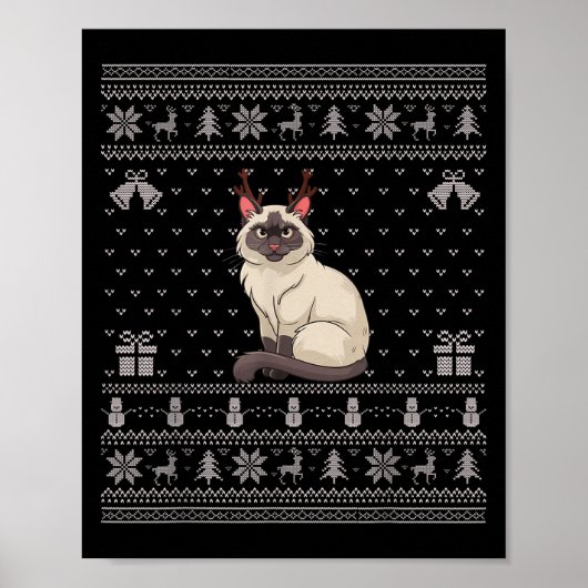 Ugly Xmas Sweater Style Siamese Cat Reindeer Chris Poster (Vorne)