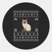 Ugly Xmas Sweater Style Siamese Cat Reindeer Chris Runder Aufkleber (Vorderseite)