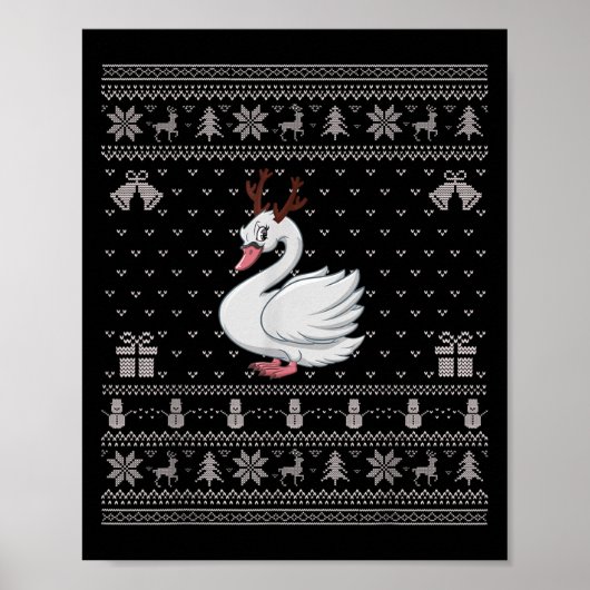 Ugly Xmas Sweater Style Swans Reindeer Christmas Poster (Vorne)
