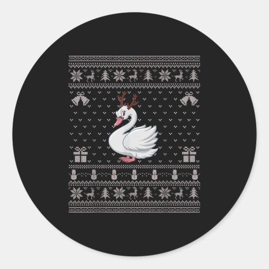 Ugly Xmas Sweater Style Swans Reindeer Christmas Runder Aufkleber (Vorderseite)