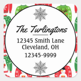 Ugly Xmas Sweaters Polar Bear Rücksendeadresse Quadratischer Aufkleber