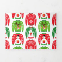 Ugly Xmas Sweaters Polar Bear Snowman Rudolf Red
