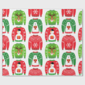 Ugly Xmas Sweaters Polar Bear Snowman Rudolf Red Geschenkpapier (Flach)