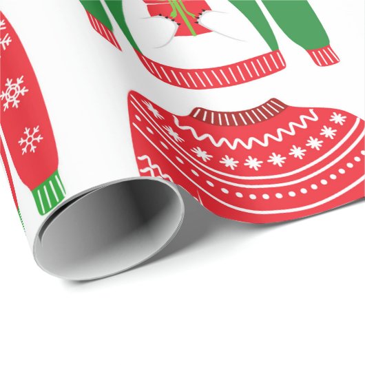 Ugly Xmas Sweaters Polar Bear Snowman Rudolf Red Geschenkpapier (Rolleneckpunkt)