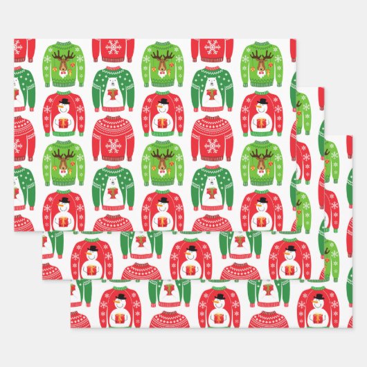 Ugly Xmas Sweaters Polar Bear Snowman Rudolf Red Geschenkpapier Set (Set)