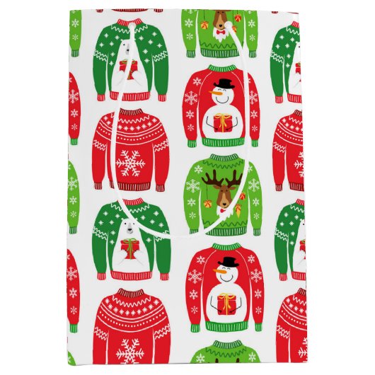 Ugly Xmas Sweaters Polar Bear Snowman Rudolf Red Mittlere Geschenktüte (Vorderseite)
