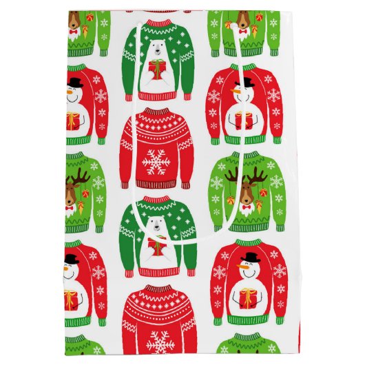 Ugly Xmas Sweaters Polar Bear Snowman Rudolf Red Mittlere Geschenktüte (Rückseite)
