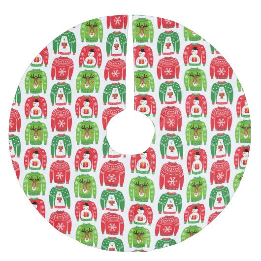 Ugly Xmas Sweaters Polar Bear Snowman Rudolf Red Polyester Weihnachtsbaumdecke (Vorderseite)