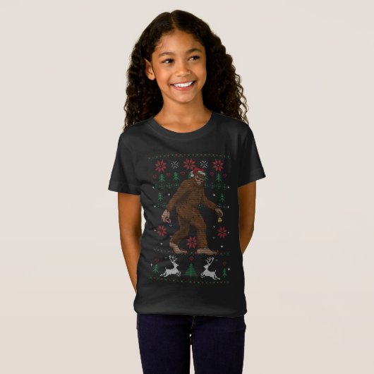 Ugly Xmas Tree Cryptid Sasquatch Bigfoot Weihnacht T-Shirt (Vorne ganz)