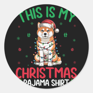 Ugly Xmas Tree Lights Santa Akita Inu Dog Christma Runder Aufkleber