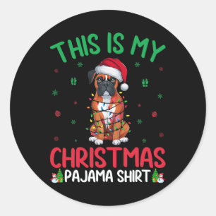 Ugly Xmas Tree Lights Santa Boxer Dog Christmas Pa Runder Aufkleber