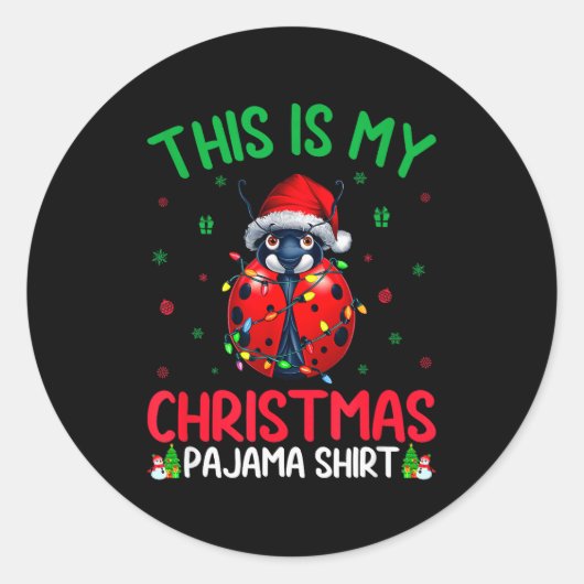 Ugly Xmas Tree Lights Santa Ladybug Christmas Paja Runder Aufkleber (Vorderseite)