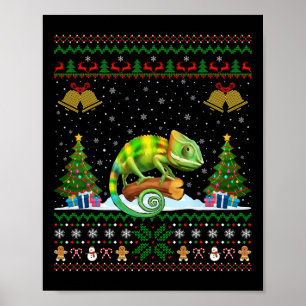 Ugly Xmas Tree Lights Weihnachtsmannmütze Chameleo Poster
