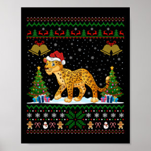 Ugly Xmas Tree Lights Weihnachtsmannmütze Leopard  Poster