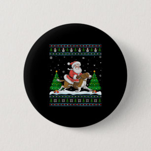Ugly Xmas Tree Santa Riding Brittany Spaniel Dog C Button