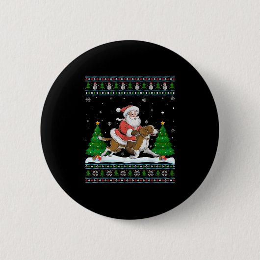 Ugly Xmas Tree Santa Riding Brittany Spaniel Dog C Button (Vorderseite)