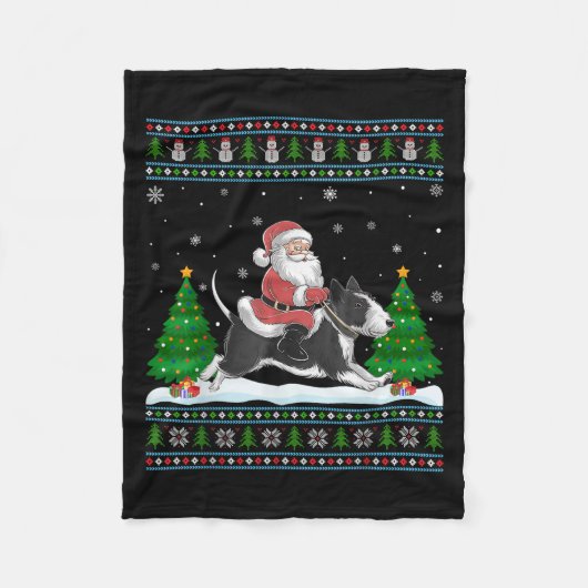 Ugly Xmas Tree Santa Riding Rat Terrier Dog Christ Fleecedecke (Vorderseite)