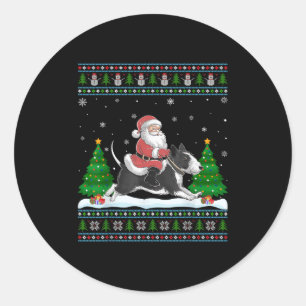 Ugly Xmas Tree Santa Riding Rat Terrier Dog Christ Runder Aufkleber
