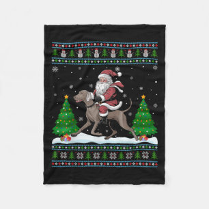 Ugly Xmas Tree Santa Riding Weimaraner Hund Christ Fleecedecke