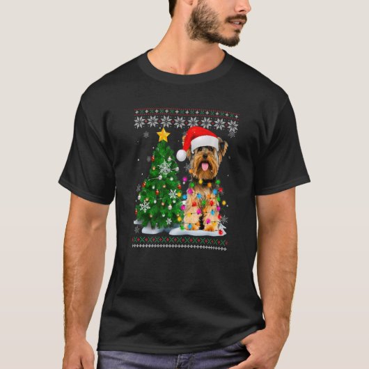 Ugly Yorkshire Terrier Dog Weihnachtsmannmütze Chr T-Shirt (Vorderseite)