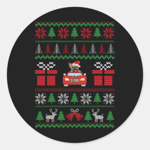 Ugor Christmas French Bulldog Riding Car Red Santa Runder Aufkleber