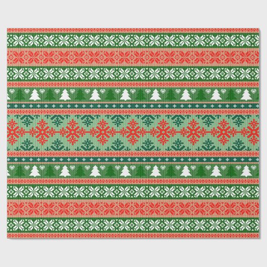 Ugor Christmas Sweater Green and Red Pattern Geschenkpapier (Flach)