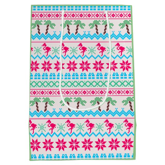 Ugor Christmas Sweater Tropical Flamingo Mittlere Geschenktüte (Rückseite)