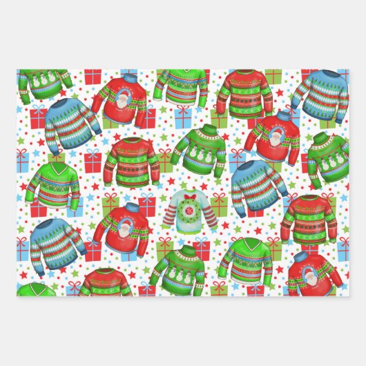 Ugulente Weihnachtssüßer in Rot und Grün 3 Geschenkpapier Set (Vorderseite 3)