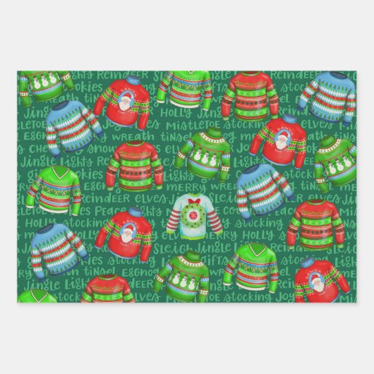 Ugulente Weihnachtssüßer in Rot und Grün 3 Geschenkpapier Set (Vorderseite 2)