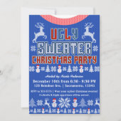 Uguler Strick Sweater Christmas Party Blau Rot Einladung (Vorderseite)