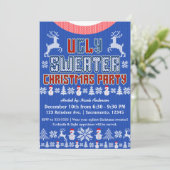 Uguler Strick Sweater Christmas Party Blau Rot Einladung (Stehend Vorderseite)