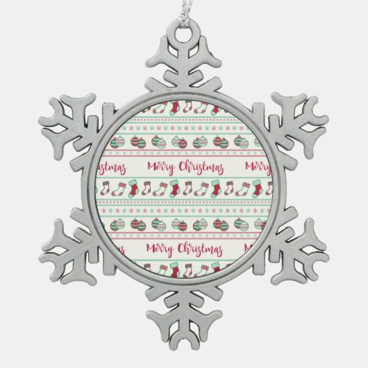 Uguler Weihnachts-Sweater-Pattern Urlaub Schneeflocken Zinn-Ornament (Vorderseite)