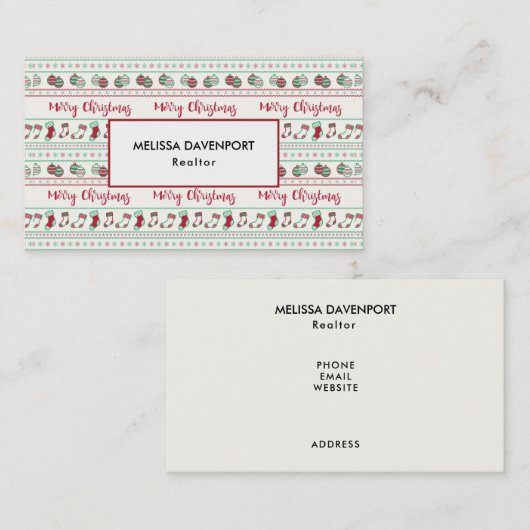 Uguler Weihnachts-Sweater-Pattern Urlaub Visitenkarte (Vorne/Hinten)