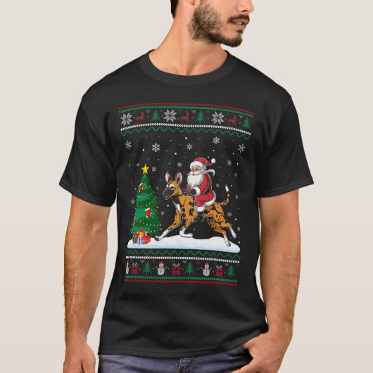 Uguler Weihnachtsbaum Lights Santa Riding African  T-Shirt (Vorderseite)