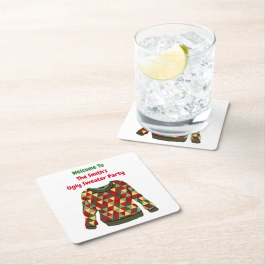 Uguler Weihnachtspulli-Dreiecke Rechteckiger Pappuntersetzer (Vor Ort)