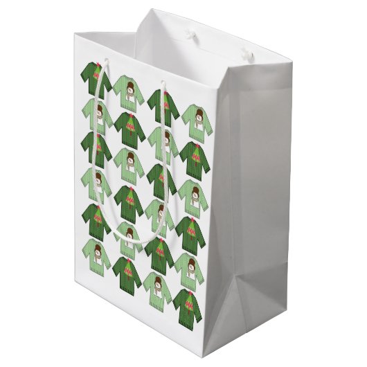 Ugulweihnachtliche Sweaters Green Gift Bags Mittlere Geschenktüte (Rückseite Schrägansicht)
