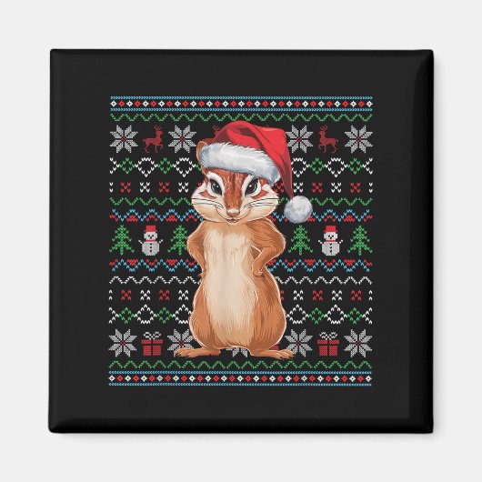Ugunk Chipmunk Lovers Xmas Sweater Weihnachten Magnet (Vorne)
