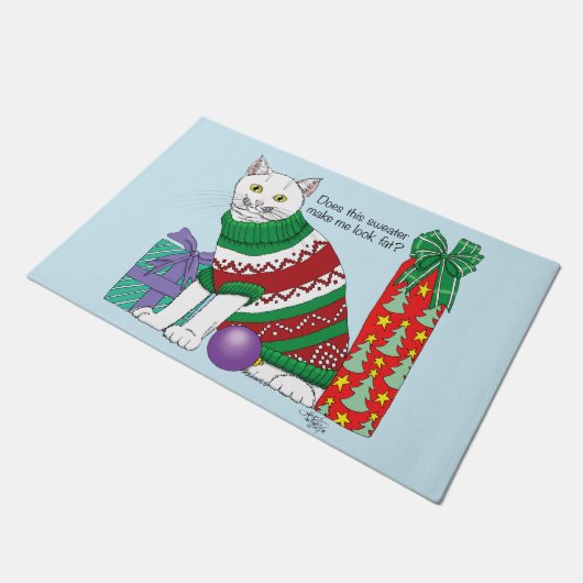 Ugy Christmas Sweater Funny Cat Fußmatte (Schrägansicht)