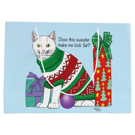 Ugy Christmas Sweater Funny Cat Große Geschenktüte (Rückseite)