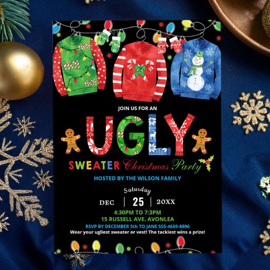 Ugy Sweater Christmas Party Tacky Vest Chalkboard Einladung