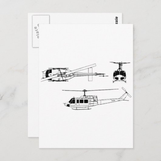 UH1 Huey Blueprint (Iriquois) Postkarte (Vorne/Hinten)